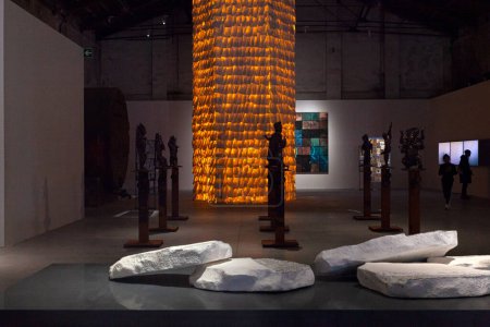 Foto de Venice, Italy - April 18, 2024: Installation by Zhu Jinshi, titled Du Fu Tower at the China Pavilion at the Arsenale during the 60th International Art exhibition of Venice biennale - Imagen libre de derechos