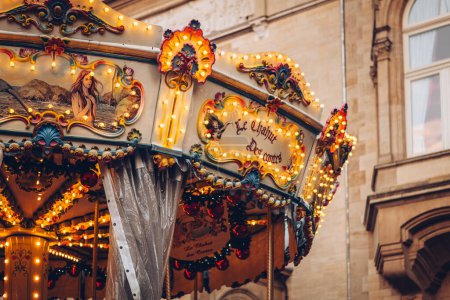 Photo for Luxembourg City, 01 December 2023 : Dreamy carousel close up at the Winterlights Christmas markets in the city - Royalty Free Image