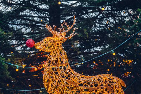 Téléchargez les photos : Luxembourg, 01 décembre 2023 : Des rennes illuminent les marchés de Noël de la ville - en image libre de droit