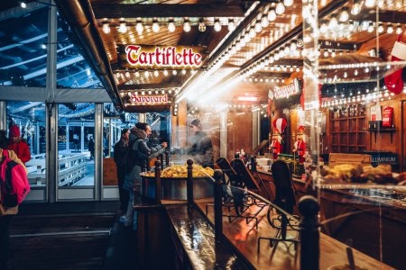 Photo for Luxembourg City, 01 December 2023 : Food vendors at the Winterlights Christmas markets in the city - Royalty Free Image