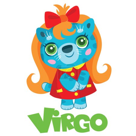 Illustration for Zodiac sign Virgo, blue cat in a dress and with red hair, year of the cat, isolated object on a white background, cartoon illustration, vector, eps - Royalty Free Image