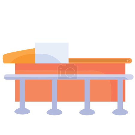 Illustration for A place to pay for purchases in a store in red color and with additional handrails, isolated object on a white background, vector illustration, eps - Royalty Free Image