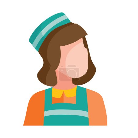 Illustration for Saleswoman in a green cap and apron, flat, isolated object on a white background, vector illustration, eps - Royalty Free Image