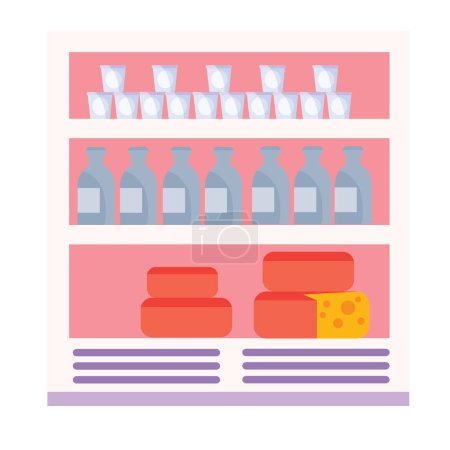 Illustration for Shelf with products of the dairy department, abundance, flat, isolated object on a white background, vector, eps - Royalty Free Image