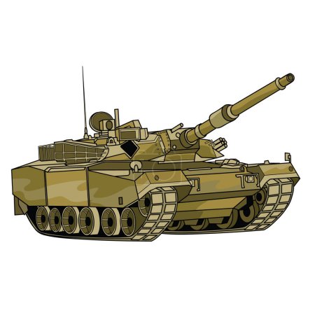 Ilustración de Tanque, vehículo blindado en color verde, objeto aislado sobre fondo blanco, ilustración vectorial, eps - Imagen libre de derechos