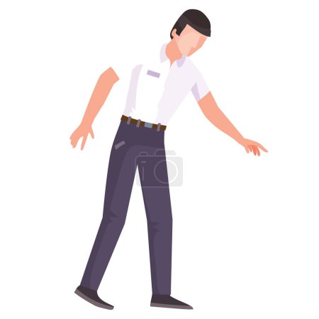 Ilustración de Plano, un hombre en una camiseta de color claro y pantalones oscuros se inclinó hacia adelante, objeto aislado sobre un fondo blanco, ilustración vectorial, eps - Imagen libre de derechos