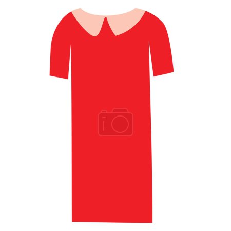 Ilustración de Plano, vestido rojo con un cuello rosa, corte recto, objeto aislado sobre un fondo blanco, ilustración vectorial, eps - Imagen libre de derechos