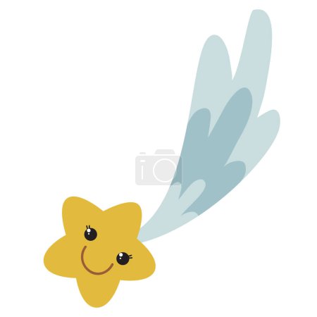 Ilustración de Lindo color amarillo estrella cae y deja un rastro, ilustración de dibujos animados, objeto aislado sobre fondo blanco, vector, eps - Imagen libre de derechos