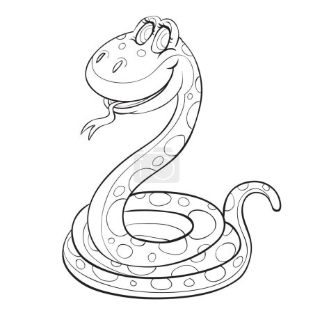 Téléchargez les photos : Croquis, serpent mignon avec langue pendante, livre de coloriage, illustration de dessin animé, objet isolé sur fond blanc, vecteur, eps - en image libre de droit
