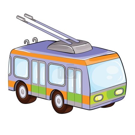Téléchargez les photos : Trolleybus multicolore pour enfants, jouet, illustration de dessin animé, objet isolé sur fond blanc, vecteur, eps - en image libre de droit
