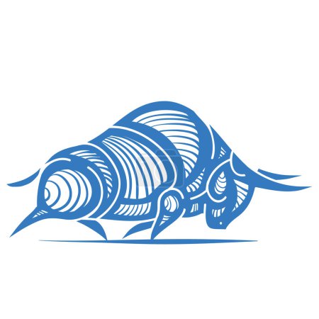 Ilustración de Logo, toro agresivo estilizado en azul, objeto aislado en blanco, ilustración vectorial, eps - Imagen libre de derechos