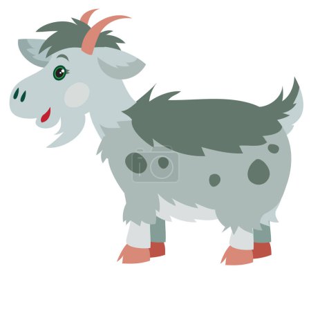 Téléchargez les illustrations : Plat, mignonne chèvre grise avec des taches sombres, objet isolé sur fond blanc, illustration vectorielle, eps - en licence libre de droit