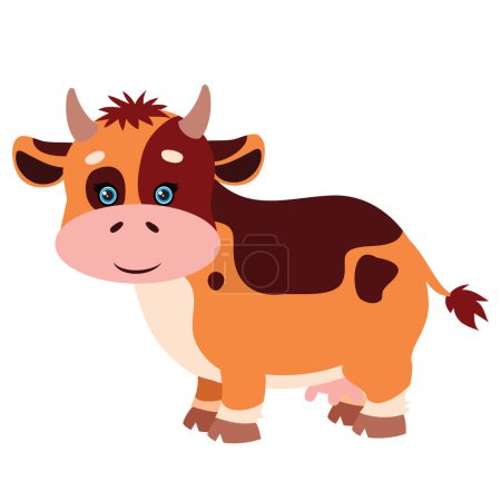 Téléchargez les photos : Plat, jolie vache rouge avec des taches brunes, objet isolé sur fond blanc, illustration vectorielle, eps - en image libre de droit