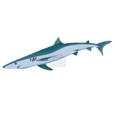 Téléchargez les photos : Requin en couleur bleue, dessin animé, objet isolé sur fond blanc, vecteur, eps - en image libre de droit