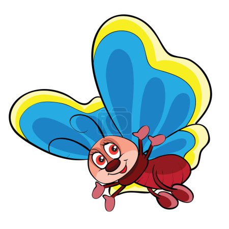 Ilustración de Mariposa linda con alas coloridas y ojos grandes, dibujos animados, objeto aislado sobre un fondo blanco, ilustración vectorial, eps - Imagen libre de derechos