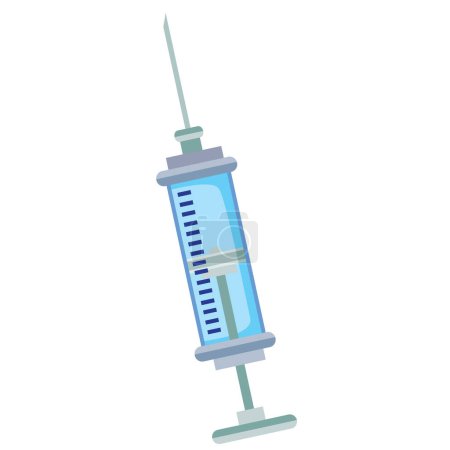 Illustration for The image shows a medical syringe. The syringe has a needle on top, a cylindrical balloon partially filled with a blue substance, and a plunger at the bottom. This is a simple illustration that is used for medical or health-related topics to represen - Royalty Free Image