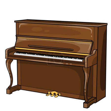 Illustration for Brown vertical piano with open keyboard cover, vector, isolated object on white background - Royalty Free Image
