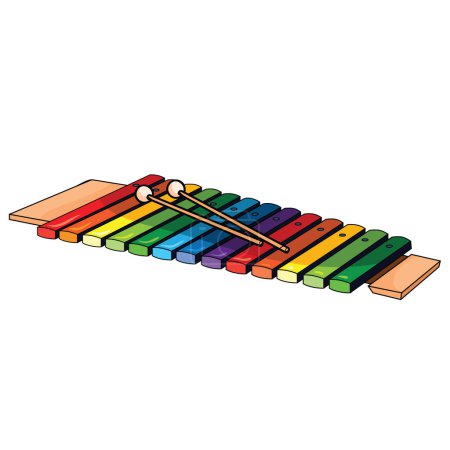 Téléchargez les illustrations : Xylophone with multi-colored bars, children's musical instrument, isolated object on a white background, vector - en licence libre de droit