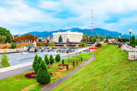 City administration building at the Terek river embankment in the centre of Vladikavkaz city, North Ossetia Alania, Russia