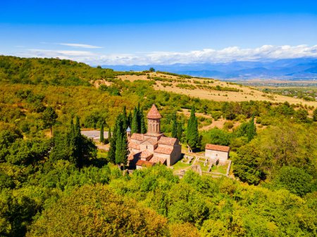 Ikalto Monastery Complex aerial panoramic view in Kakheti. Kakheti is a region in eastern Georgia with Telavi as its capital.