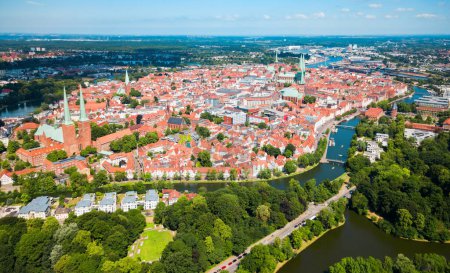 Aerial view of the Lubeck old town in Germany