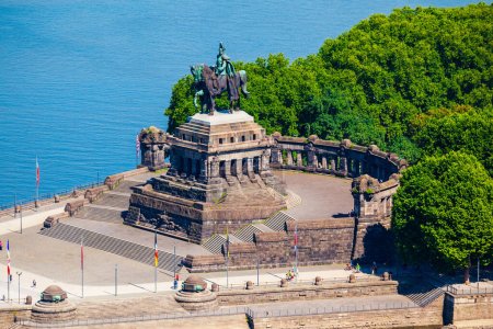 Memorial of German Unity at Deutsches Eck in Koblenz. Koblenz is a city on the Rhine, joined by the Moselle river.