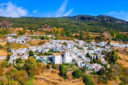 Bubion village aerial panoramic view. Bubion is a village in the Alpujarras area in the province of Granada in Andalusia, Spain.