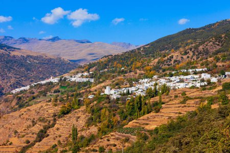 Bubion and Capileira villages aerial panoramic view. Bubion is a village in the Alpujarras area in the province of Granada in Andalusia, Spain.