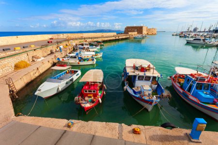 Port in the Harbor of Heraklion in the centre of Heraklion or Iraklion, the largest city and the capital of the island of Crete, Greece