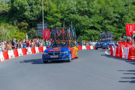 Photo for Bayonne, Franc: Car of racing team Lidle trek of Tour de France in the 3 stage of "Le Tour de France" in Bayonne, Basque Country. France. - Royalty Free Image