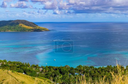 Top view of Nacula island, Yasawa island group, Fiji, South Pacific islands,