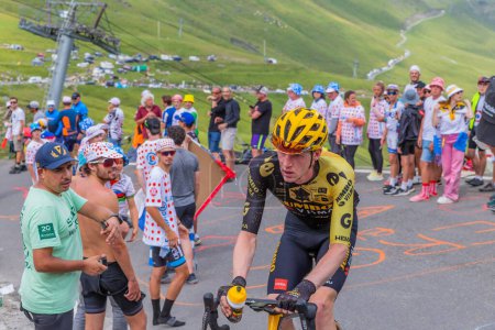 Photo for Col du Tourmalet, France: Nathan van Hooydonck climbig the road to Col du Tourmalet in Pyerenees mountains during the stage 6 of Le Tour de France 2023. - Royalty Free Image