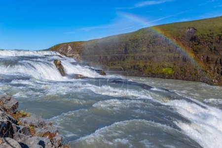 Photo for Landscape of the Godafoss famous waterfall in Iceland. The breathtaking Godafoss waterfall attracts tourist to visit the Northeastern Region of Iceland. - Royalty Free Image