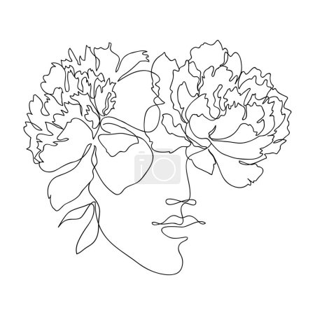 Foto de Cara de mujer con flores de peonía. Retrato concepto de belleza femenina. Ilustración continua de vectores de arte - Imagen libre de derechos