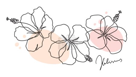 Foto de Hermosa flor de hibisco. Diseño de concepto de arte de línea. Dibujo continuo de línea. Tres flores florecientes. Ilustración vectorial - Imagen libre de derechos