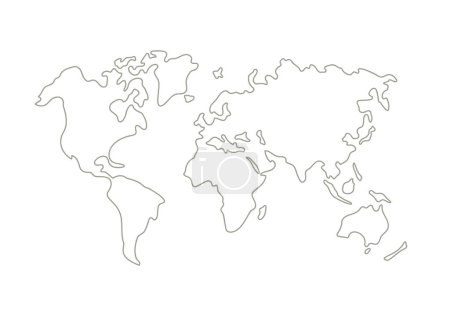 Foto de Mapa del mundo. Dibujo a mano simple ilustración de vectores de contorno generalizado. Silueta de línea continentes. Esbozo mínimo simple - Imagen libre de derechos