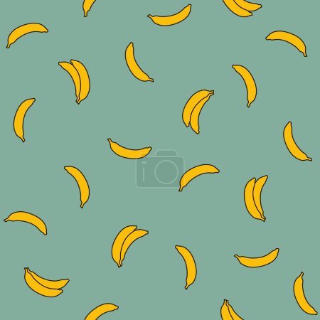 Foto de Patrón dibujado a mano sin costuras de plátanos amarillos sobre fondo verde. Impresión gráfica para textiles. Verano tropical elegante ilustración vectorial. - Imagen libre de derechos