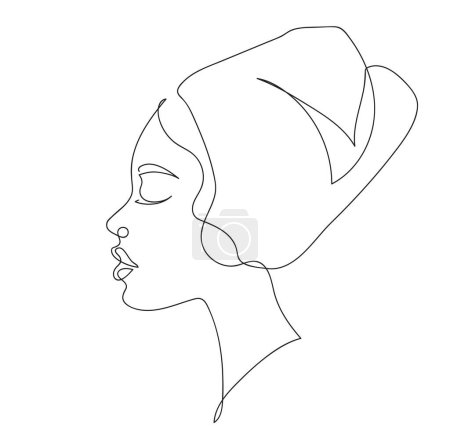Foto de Silueta de cara de mujer africana en el icono de tocado nacional. Logotipo esbozo ilustración de chica bonita. Blanco y negro dibujado a mano estilo de arte de línea - Imagen libre de derechos