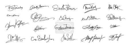 Autogramme geschrieben. persönliche Unterschrift. Signatur gesetzt. Kritzeleien von Unterschriften als Elemente von Dokumenten. imaginäre Signatur. Autogramme. Unterschriftensammlung für Geschäftsverträge