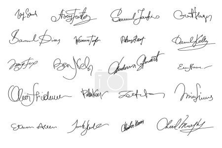 Illustration for Autographs Set. Personal signature. Signature set. Scribbles of signatures as elements of documents. Set of imaginary signature. Set of autographs. Collection of Business Contract Signatures - Royalty Free Image