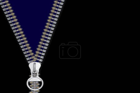 Photo for Black background with a zipper. Lightning link - the included light bulb. Concept idea, innovation, save energy and Evolution - Royalty Free Image
