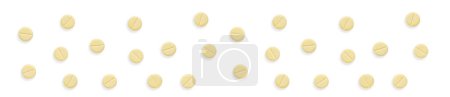 Set of round yellow pills isolated on white background. Border. Medical, pharmacy and healthcare concept.