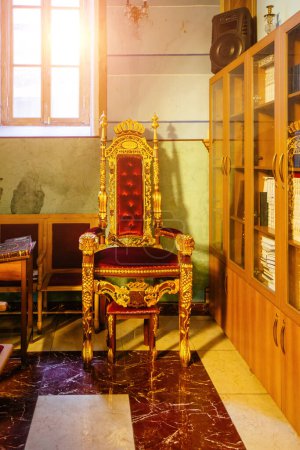 Photo for Throne of the prophet Elijah in synagogue. Chair for circumcision. - Royalty Free Image