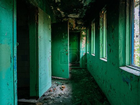 Photo for Burned corridor in apartment house or industrial building. Consequences of fire concept. - Royalty Free Image
