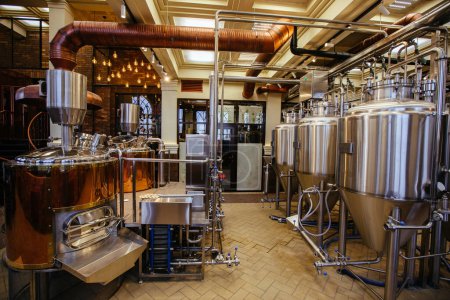 Photo for Private microbrewery in bar. Craft beer production. - Royalty Free Image