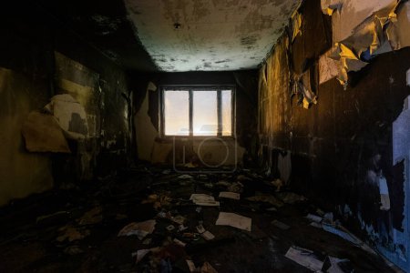 Photo for Burnt apartment house interior. Consequences of fire - Royalty Free Image