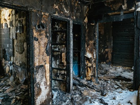 Photo for Burned room interior in apartment house. Consequences of fire concept. - Royalty Free Image