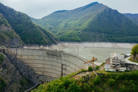 Dam of Enguri hydroelectric power plant in Georgia, aerial view.