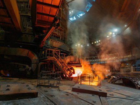 Photo for Large electric blast furnace in metallurgical factory. - Royalty Free Image
