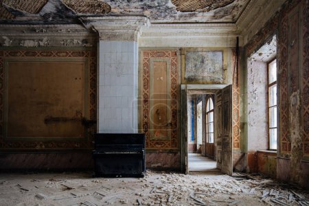 Photo for Old majestic abandoned historical mansion Pertovo-Dalnee, Moscow region, inside view. - Royalty Free Image